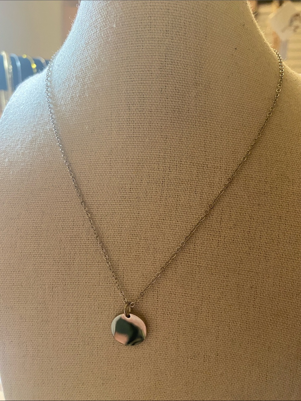 Plunder Silver Disc Pendant Necklace with Subtle Black Accent